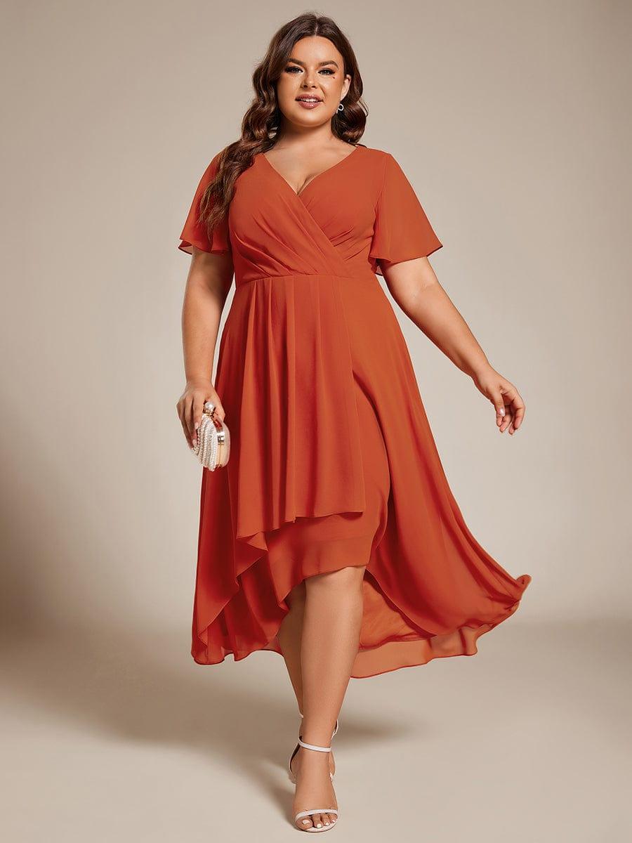 EG02084BO-PR_479152be-610d-44a3-b4f8-04fe18c10309 Plus Size Chiffon Short Sleeves Pleated V-Neck A-Line Midi Wedding Guest Dress - Image 66