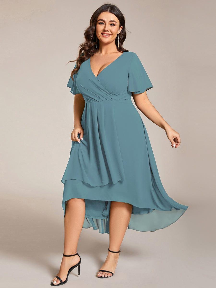 EG02084DB-PR_a98b103a-500e-44a6-88e3-bb02ec3eb12f Plus Size Chiffon Short Sleeves Pleated V-Neck A-Line Midi Wedding Guest Dress - Image 65