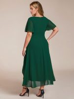 Plus Size Chiffon Short Sleeves Pleated V-Neck A-Line Midi Wedding Guest Dress - Image 12