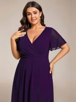 Plus Size Chiffon Short Sleeves Pleated V-Neck A-Line Midi Wedding Guest Dress - Image 47