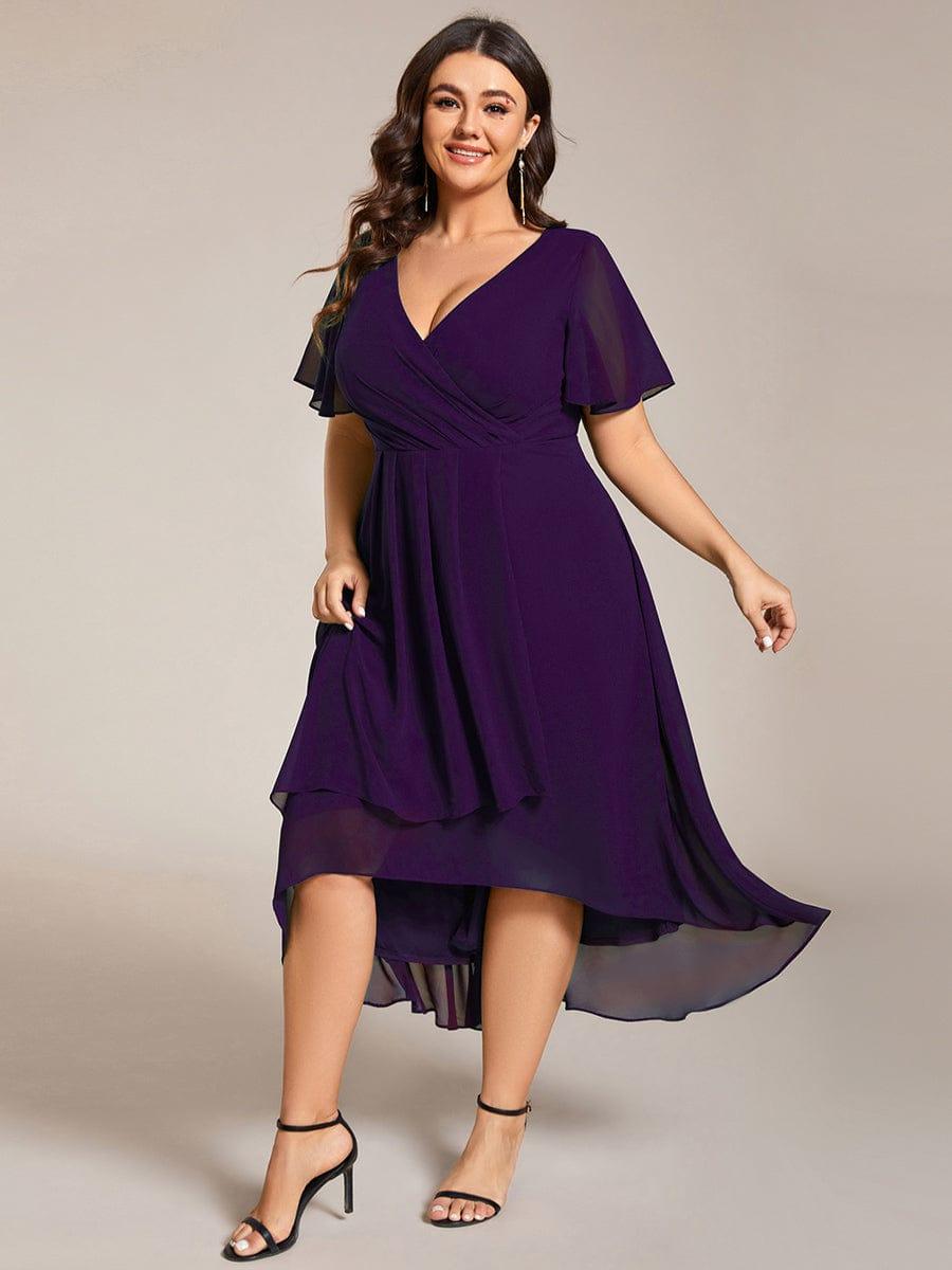 EG02084DP-PR_bb8eac8a-aca7-4b3a-9a27-71dd5fc67bc8 Plus Size Chiffon Short Sleeves Pleated V-Neck A-Line Midi Wedding Guest Dress - Image 49
