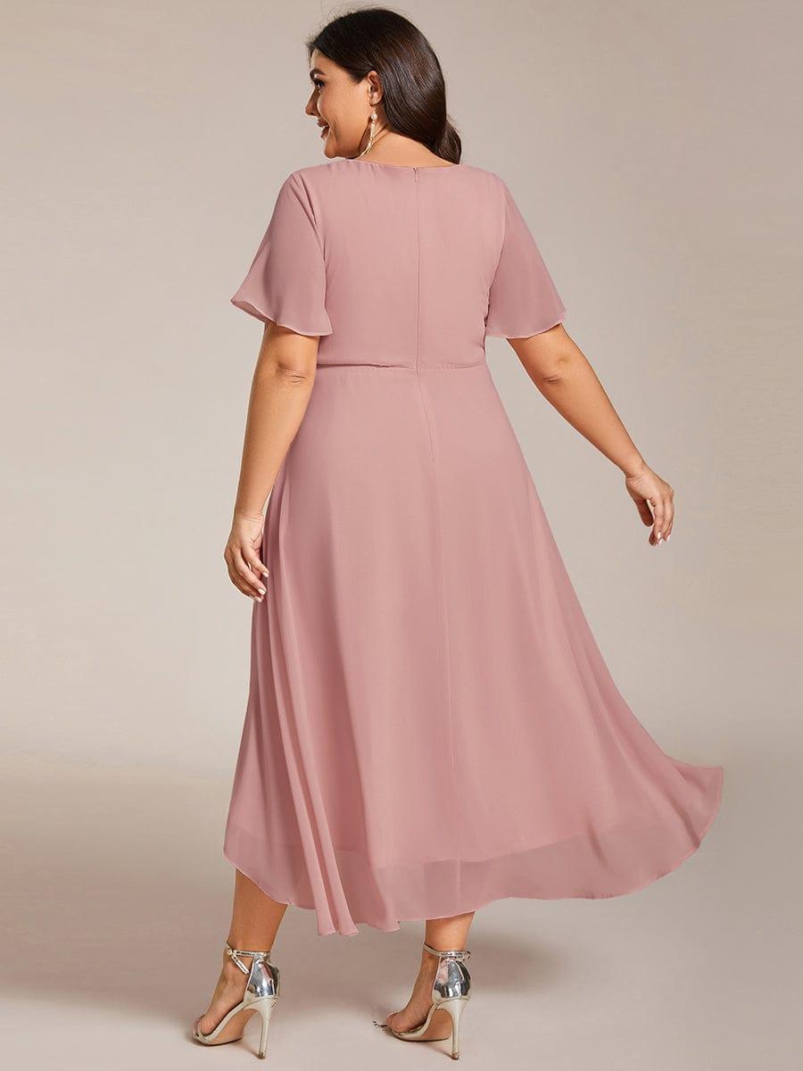 EG02084DR-PR2_f098b666-f6de-41ac-aa3e-7b5f7eb28b1d Plus Size Chiffon Short Sleeves Pleated V-Neck A-Line Midi Wedding Guest Dress - Image 91