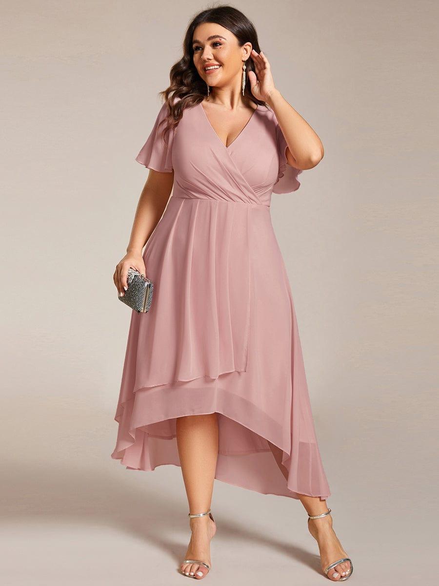 EG02084DR-PR4_8a1892b9-8a8c-4d02-ab6f-5dbacca56720 Plus Size Chiffon Short Sleeves Pleated V-Neck A-Line Midi Wedding Guest Dress - Image 90