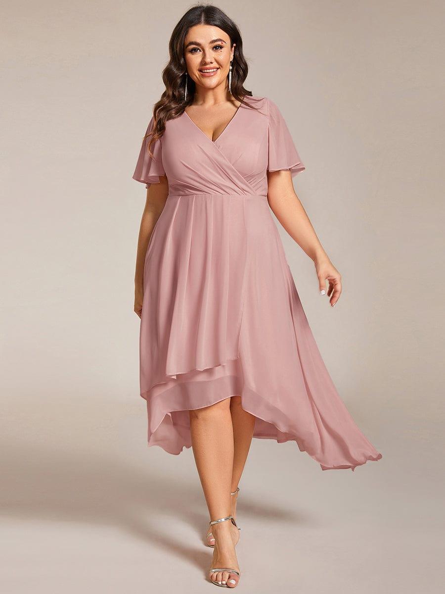 EG02084DR-PR_df739d4d-8ab3-4248-9ce4-038895f7ffec Plus Size Chiffon Short Sleeves Pleated V-Neck A-Line Midi Wedding Guest Dress - Image 93