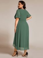 Plus Size Chiffon Short Sleeves Pleated V-Neck A-Line Midi Wedding Guest Dress - Image 101