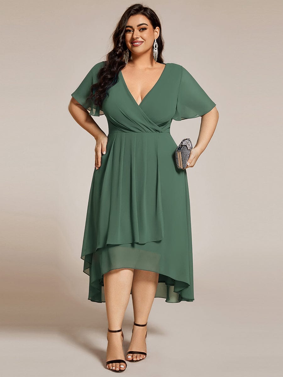 EG02084EU-PR_04002513-f72e-4743-8289-bb7439b3d866 Plus Size Chiffon Short Sleeves Pleated V-Neck A-Line Midi Wedding Guest Dress - Image 100