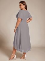 Plus Size Chiffon Short Sleeves Pleated V-Neck A-Line Midi Wedding Guest Dress - Image 72