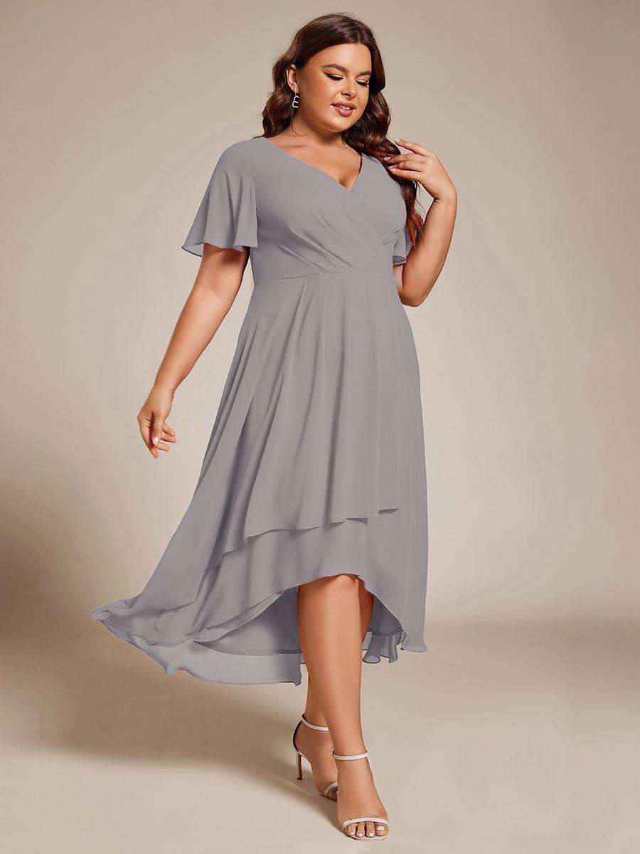 EG02084GY-PR3_f9f52a13-9a46-4514-9c23-8ff0a0113707 Plus Size Chiffon Short Sleeves Pleated V-Neck A-Line Midi Wedding Guest Dress - Image 73