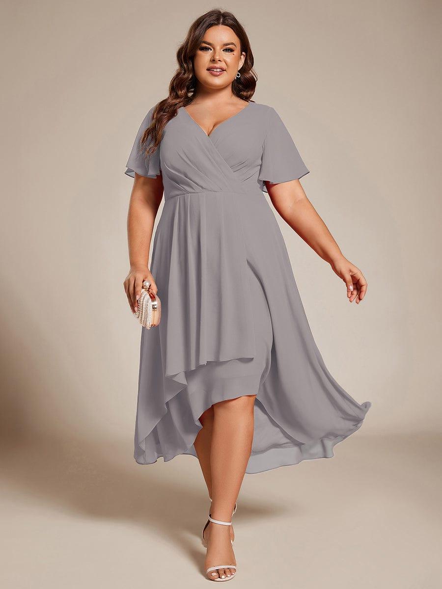 EG02084GY-PR_55ff3b44-3071-4c96-ae34-024f90d1fa19 Plus Size Chiffon Short Sleeves Pleated V-Neck A-Line Midi Wedding Guest Dress - Image 74