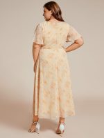 Plus Size Chiffon Short Sleeves Pleated V-Neck A-Line Midi Wedding Guest Dress - Image 8