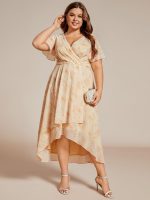 Plus Size Chiffon Short Sleeves Pleated V-Neck A-Line Midi Wedding Guest Dress - Image 59