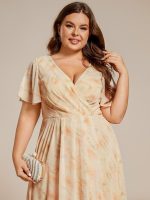 Plus Size Chiffon Short Sleeves Pleated V-Neck A-Line Midi Wedding Guest Dress - Image 58