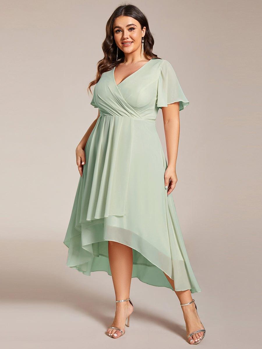 EG02084MG-PR3_62b871e9-2423-4db7-ac7e-1e41e99937fd Plus Size Chiffon Short Sleeves Pleated V-Neck A-Line Midi Wedding Guest Dress - Image 56