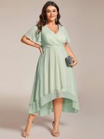 Plus Size Chiffon Short Sleeves Pleated V-Neck A-Line Midi Wedding Guest Dress - Image 53