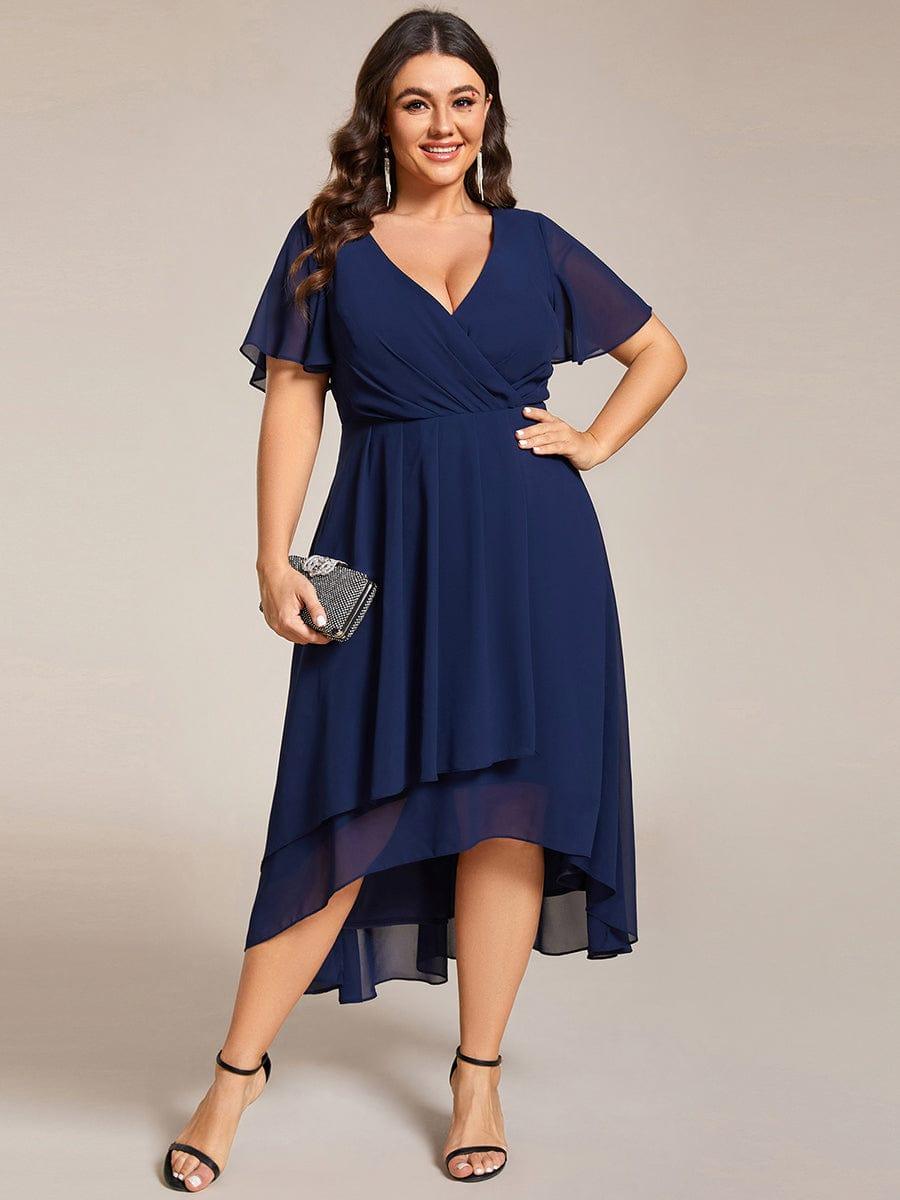 EG02084NB-PR4_dee77c3d-3ce1-4953-b6e5-766e92ecf7ba Plus Size Chiffon Short Sleeves Pleated V-Neck A-Line Midi Wedding Guest Dress - Image 9