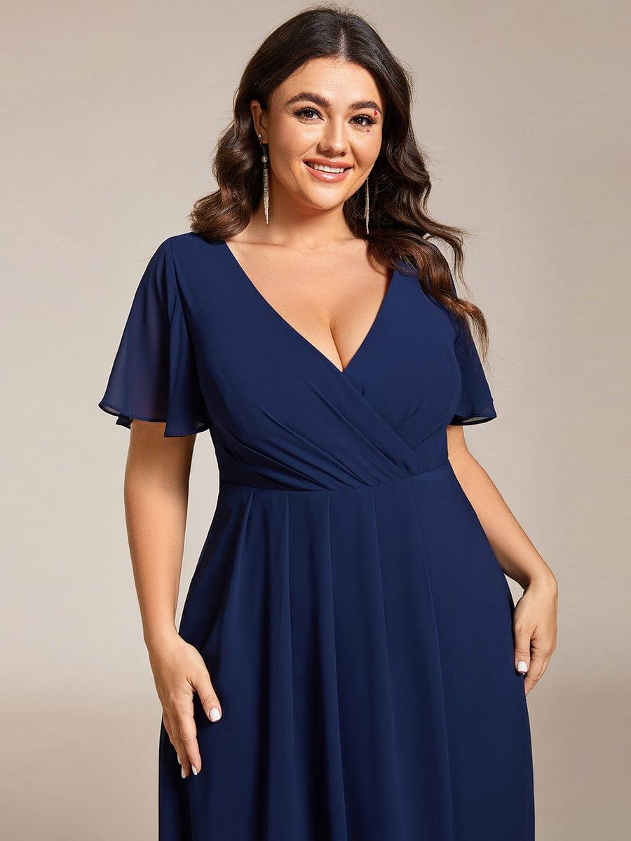 EG02084NB-PR5_4d0df095-f045-432d-8551-9e00debfd9ae Plus Size Chiffon Short Sleeves Pleated V-Neck A-Line Midi Wedding Guest Dress - Image 19