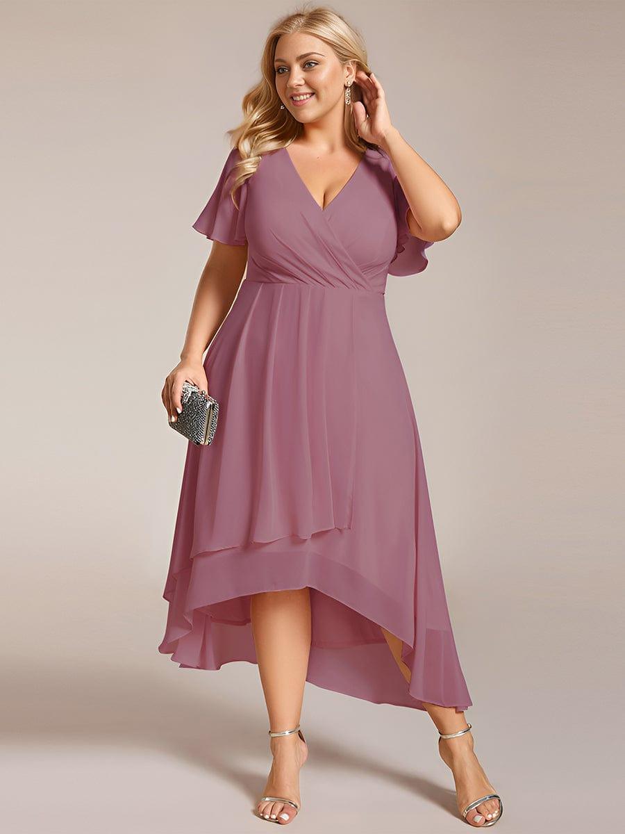 EG02084OD-PR100_2ac49f80-df51-4bb8-8a42-dc05553cb676 Plus Size Chiffon Short Sleeves Pleated V-Neck A-Line Midi Wedding Guest Dress - Image 41
