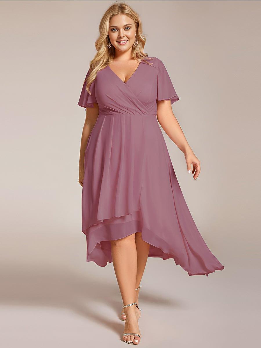 EG02084OD-PR104_2c6b42a2-4fe6-41a3-aea4-f04ff51a3536 Plus Size Chiffon Short Sleeves Pleated V-Neck A-Line Midi Wedding Guest Dress - Image 40