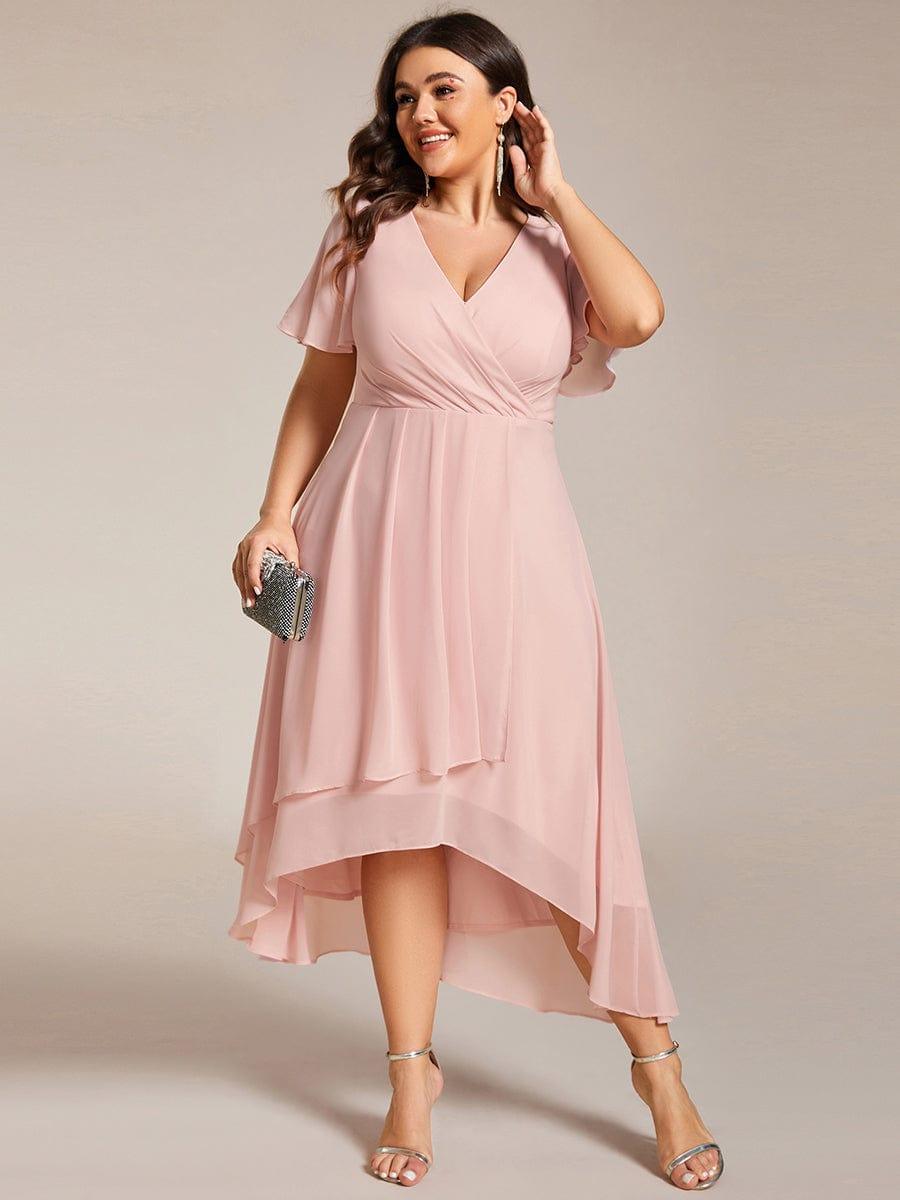 EG02084PK-PR4_09d682b2-b1a0-4b68-8b32-673d99671ffc Plus Size Chiffon Short Sleeves Pleated V-Neck A-Line Midi Wedding Guest Dress - Image 30