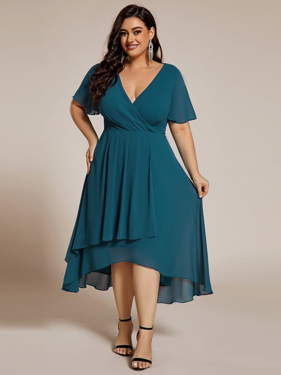 EG02084TE-PR4_193f7a68-8c62-4d78-a825-c2c0bd236193 Plus Size Chiffon Short Sleeves Pleated V-Neck A-Line Midi Wedding Guest Dress - Image 85