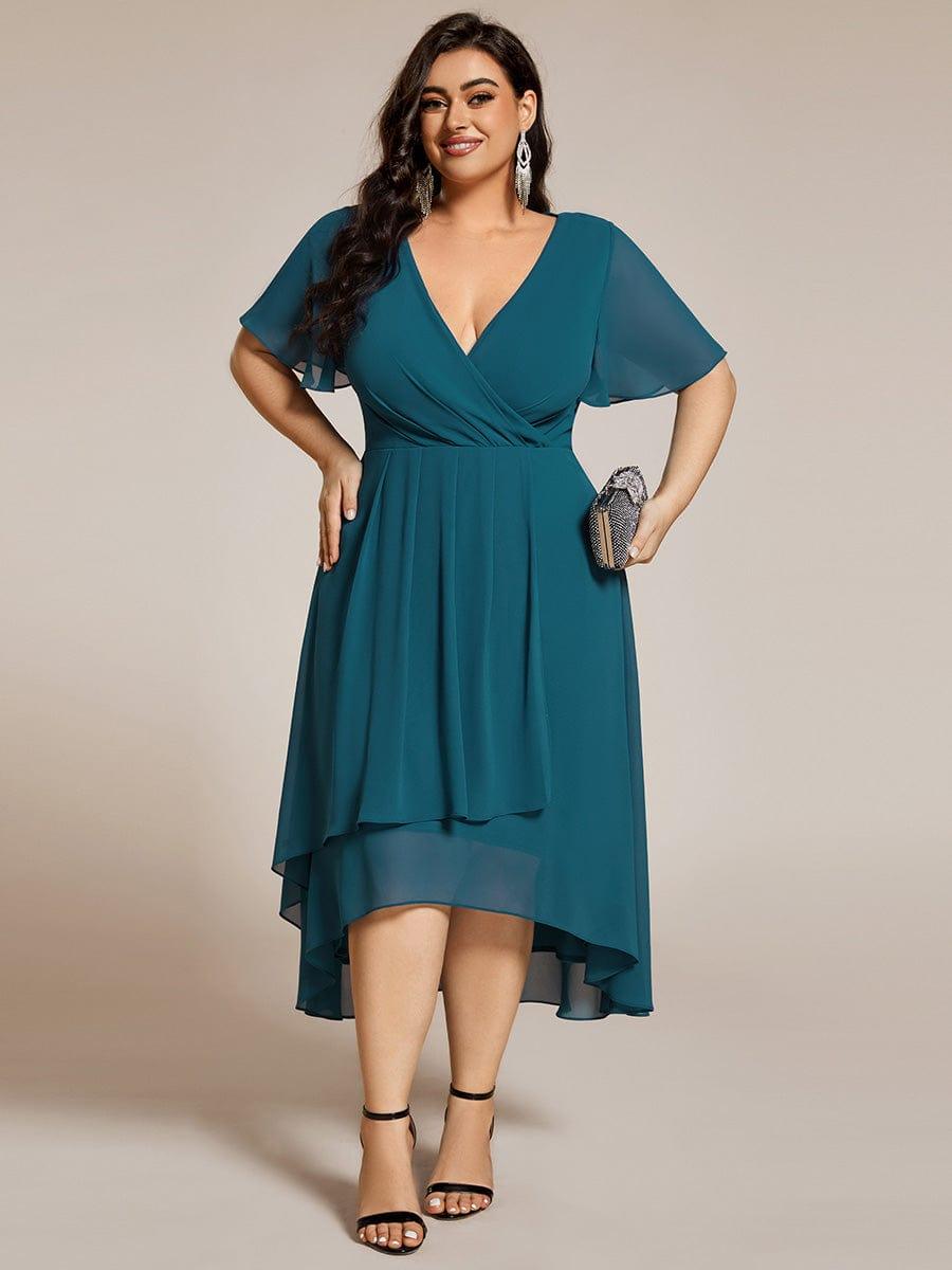 EG02084TE-PR_b39b108a-3e38-4626-81f1-7778bbb08b9d Plus Size Chiffon Short Sleeves Pleated V-Neck A-Line Midi Wedding Guest Dress - Image 89