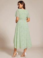 Plus Size Chiffon Short Sleeves Pleated V-Neck A-Line Midi Wedding Guest Dress - Image 76
