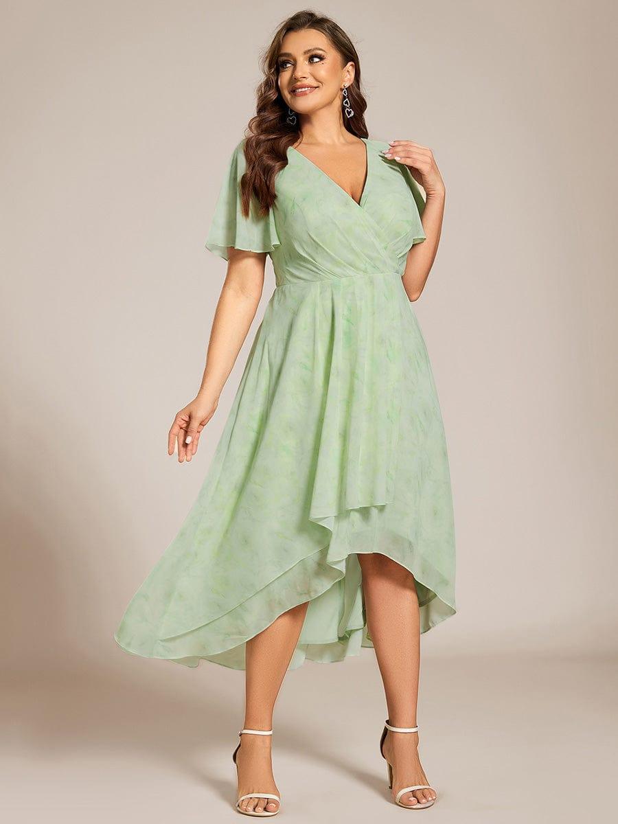 EG02084TR-PR3 Plus Size Chiffon Short Sleeves Pleated V-Neck A-Line Midi Wedding Guest Dress - Image 78
