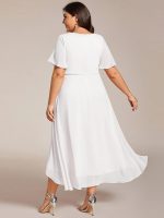 Plus Size Chiffon Short Sleeves Pleated V-Neck A-Line Midi Wedding Guest Dress - Image 43