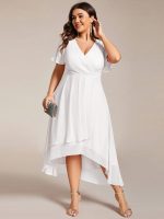Plus Size Chiffon Short Sleeves Pleated V-Neck A-Line Midi Wedding Guest Dress - Image 42