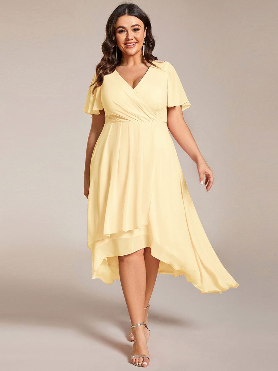 EG02084YL-PR_53e8ca79-ce50-48ac-8038-7a0947bf8818 Plus Size Chiffon Short Sleeves Pleated V-Neck A-Line Midi Wedding Guest Dress - Image 95