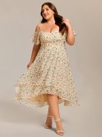 Plus Size Cold Shoulder Sweetheart Necklin Chiffon Midi Wedding Guest Dress - Image 59