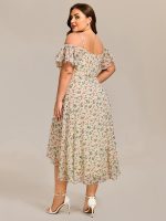 Plus Size Cold Shoulder Sweetheart Necklin Chiffon Midi Wedding Guest Dress - Image 57