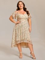 Plus Size Cold Shoulder Sweetheart Necklin Chiffon Midi Wedding Guest Dress - Image 60