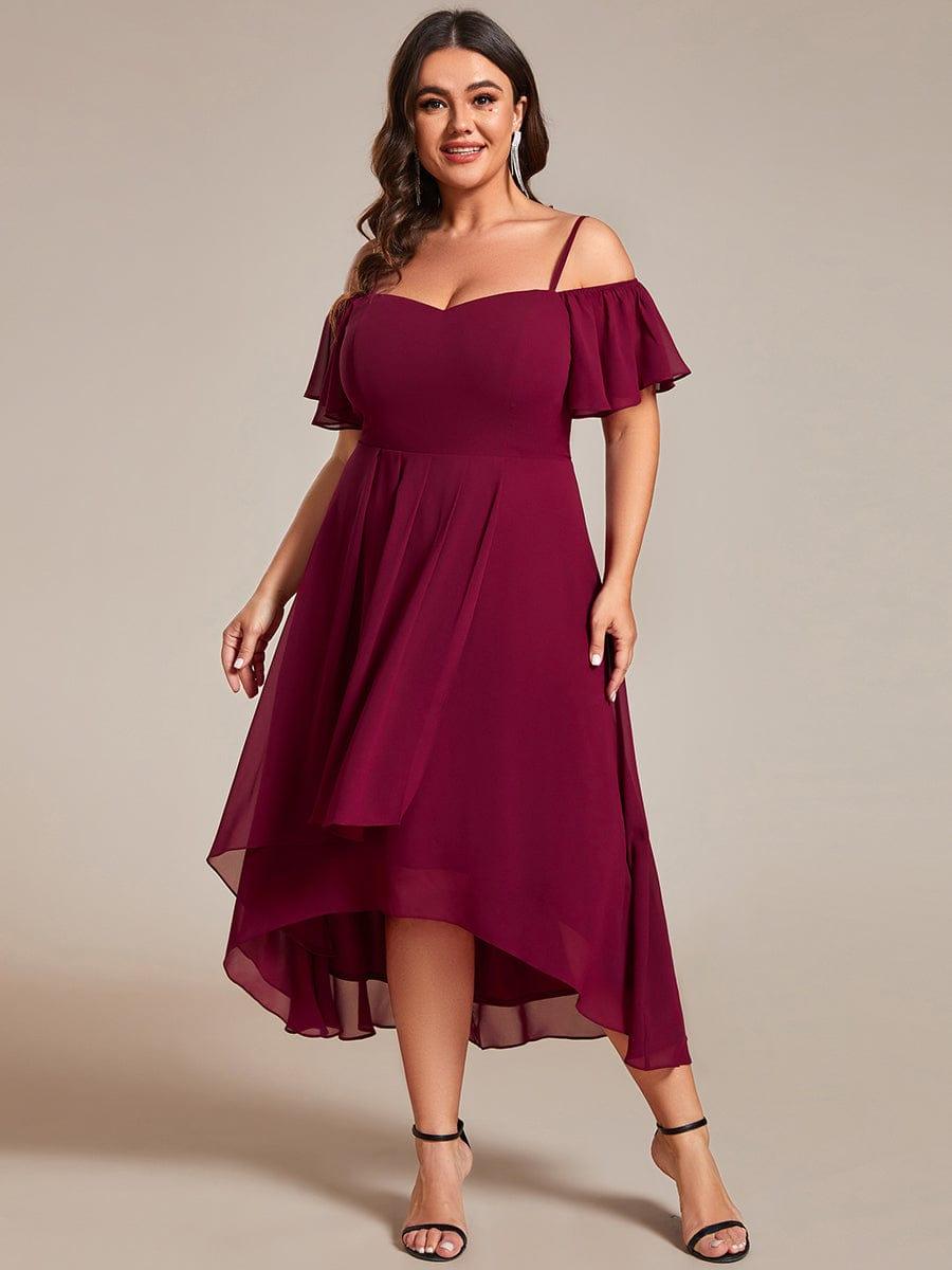 EG02103BD-PR3_dff19a29-5a2c-4df7-9588-55473c650578 Plus Size Cold Shoulder Sweetheart Necklin Chiffon Midi Wedding Guest Dress - Image 3