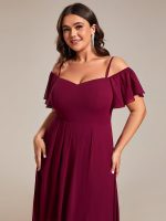 Plus Size Cold Shoulder Sweetheart Necklin Chiffon Midi Wedding Guest Dress - Image 9