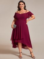 Plus Size Cold Shoulder Sweetheart Necklin Chiffon Midi Wedding Guest Dress - Image 11