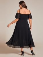 Plus Size Cold Shoulder Sweetheart Necklin Chiffon Midi Wedding Guest Dress - Image 2