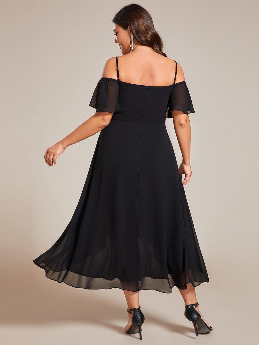 EG02103BK-PR2_7562cc6d-f159-4148-b8fe-25548897ee2d Plus Size Cold Shoulder Sweetheart Necklin Chiffon Midi Wedding Guest Dress - Image 2