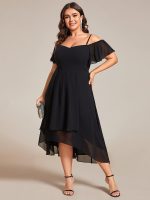 Plus Size Cold Shoulder Sweetheart Necklin Chiffon Midi Wedding Guest Dress - Image 14