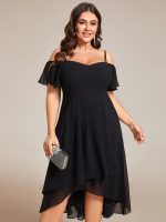 Plus Size Cold Shoulder Sweetheart Necklin Chiffon Midi Wedding Guest Dress - Image 13