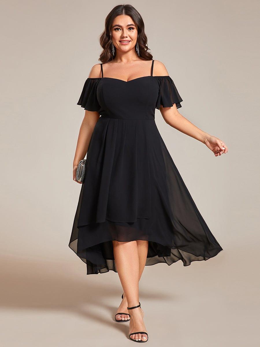 EG02103BK-PR_8e50134e-a72d-461d-8eb8-1499e0c0cea8 Plus Size Cold Shoulder Sweetheart Necklin Chiffon Midi Wedding Guest Dress - Image 1