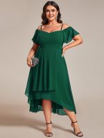 Plus Size Cold Shoulder Sweetheart Necklin Chiffon Midi Wedding Guest Dress - Image 55