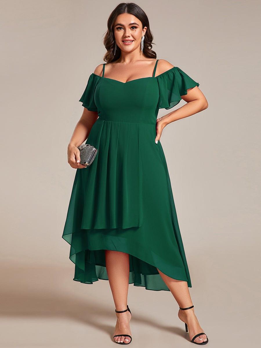 EG02103DG-PR Plus Size Cold Shoulder Sweetheart Necklin Chiffon Midi Wedding Guest Dress - Image 55