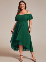 Plus Size Cold Shoulder Sweetheart Necklin Chiffon Midi Wedding Guest Dress - Image 54