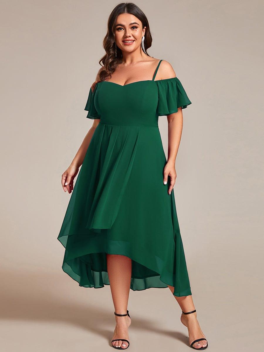 EG02103DG-PR3 Plus Size Cold Shoulder Sweetheart Necklin Chiffon Midi Wedding Guest Dress - Image 54