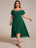 Plus Size Cold Shoulder Sweetheart Necklin Chiffon Midi Wedding Guest Dress - Image 51