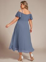 Plus Size Cold Shoulder Sweetheart Necklin Chiffon Midi Wedding Guest Dress - Image 39