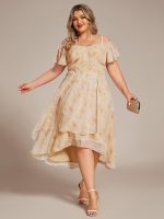 Plus Size Cold Shoulder Sweetheart Necklin Chiffon Midi Wedding Guest Dress - Image 23