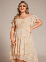 Plus Size Cold Shoulder Sweetheart Necklin Chiffon Midi Wedding Guest Dress - Image 25