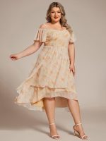Plus Size Cold Shoulder Sweetheart Necklin Chiffon Midi Wedding Guest Dress - Image 27